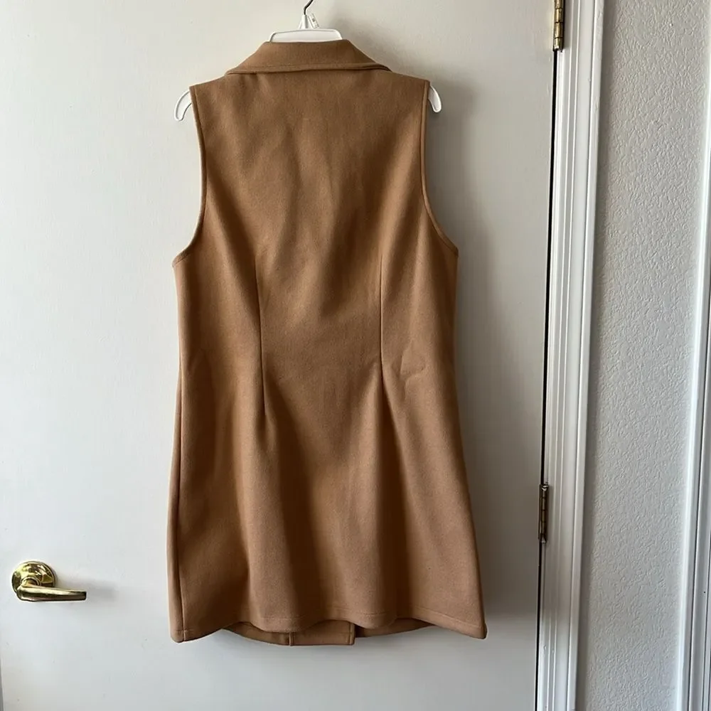 Blu Pepper Lapel Collar Vest Overcoat size M NWT Camel